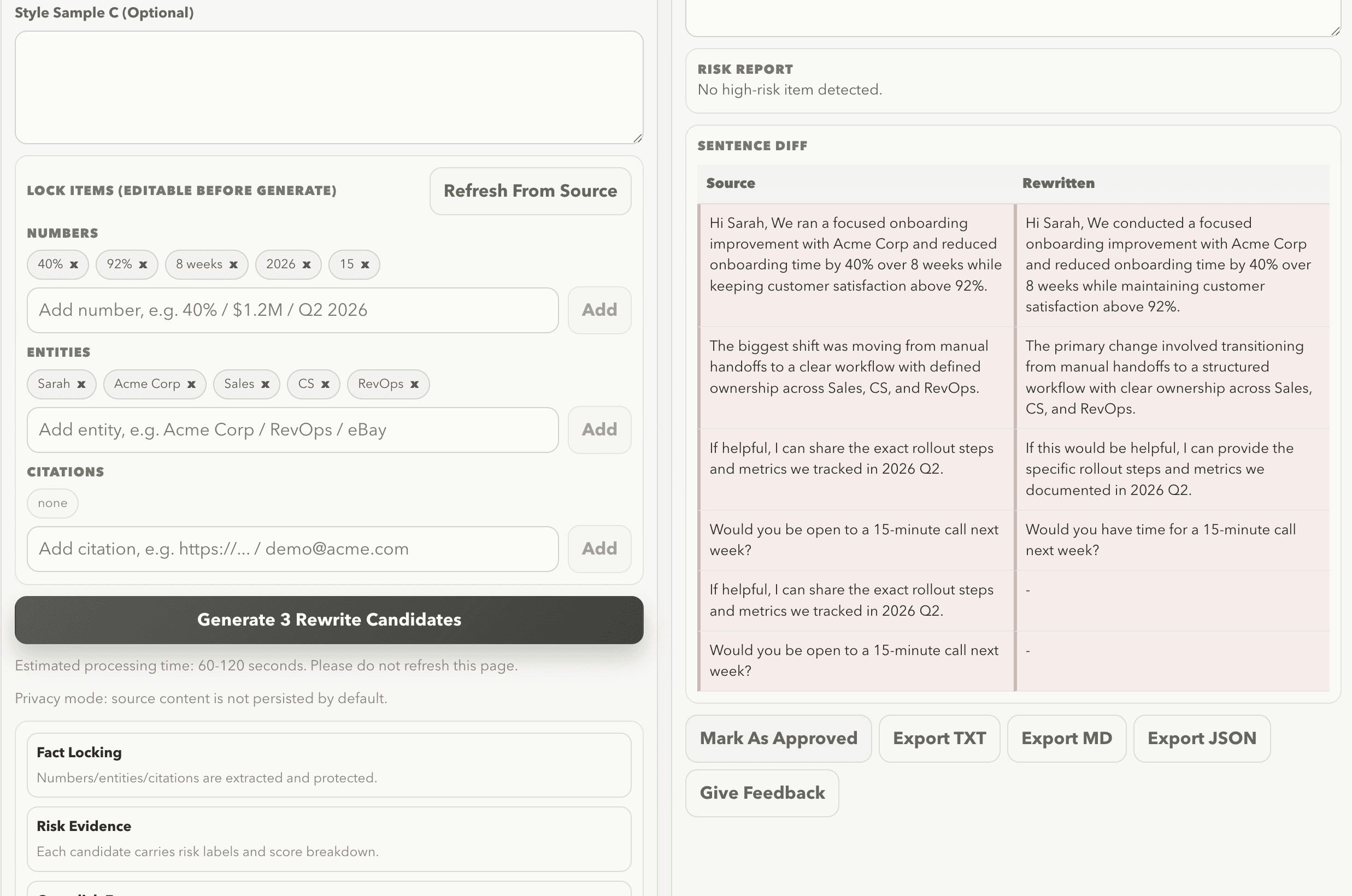 RewritePilot lock and risk panel visual